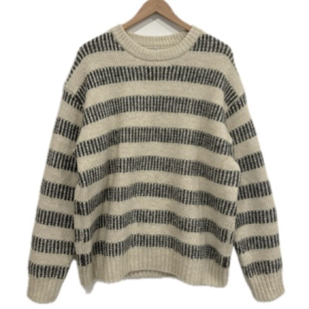 Zara Men Wool Alpaca Striped Chunky Knit Sweater Size XL Pullover Crewneck